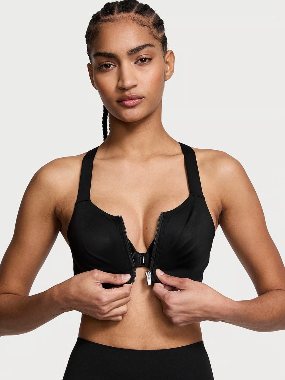 PINK Victoria's Secret Black Front-Zip Strappy Sports Bra - NWT